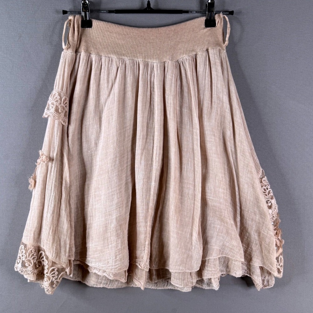 Fiondotinta Lace Floral Skirt Womens M L Pink Made In Italy Cotton Cottagecore - Picture 2 of 9